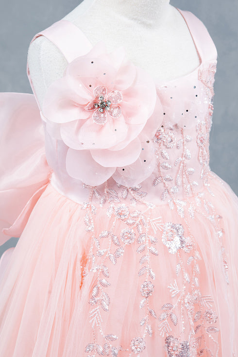 Elegant Floral Embellished Ruffle Back Dress 4-14